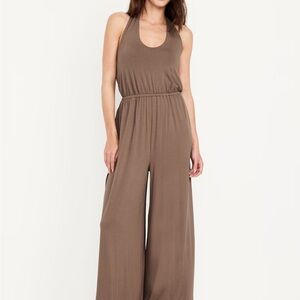 NWT! Old Navy Wide-Leg, Halter Neck Light Brown Jumpsuit with Pockets